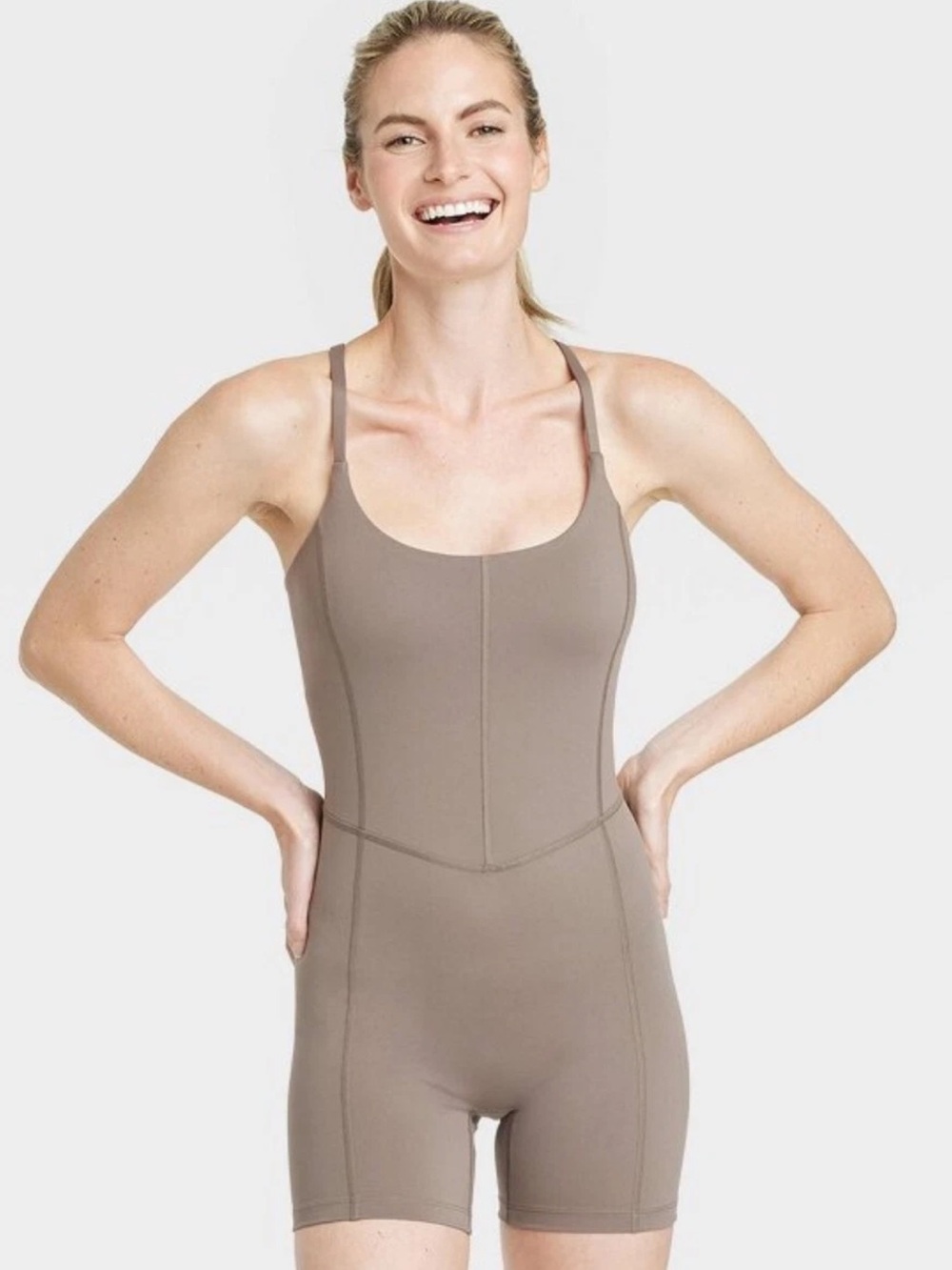 NWT All in Motion Brushed Sculpt Short Bodysuit Taupe Size XL
